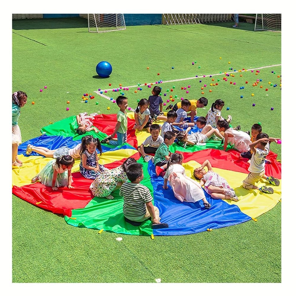Solitaries Children Rainbow Playing with Parachute with Balance Ball, Multiplayer Coop Game Toy