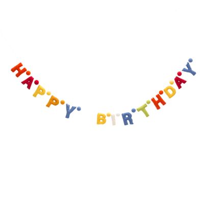 Glaciart One Happy Birthday Felt Banner - Natural Handmade Wool Letters & Balls - Birthday Party Decorations & Party Supplies - Ready-to-Hang Art - 6Ft, Rainbow-Colored