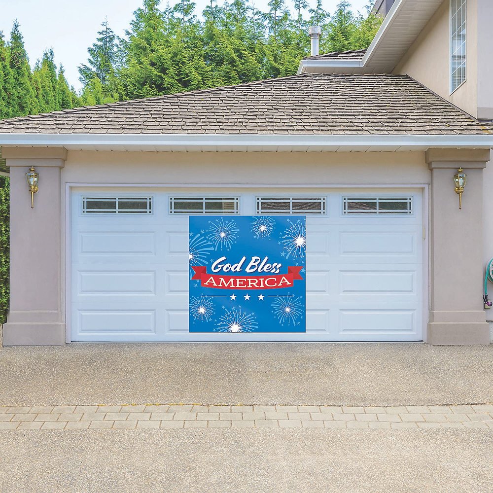 Fun Express God Bless America Garage Door Banner Patriotic Outdoor Decoration for Celebrations Holidays & Events Ideal for Memorial Day Independence Day Veterans Day & More 1 Piece