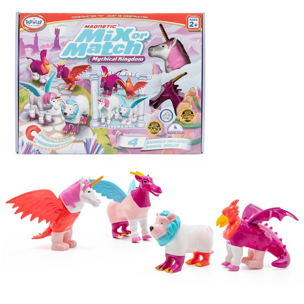 POPULAR PLAYTHINGS Magnetic Animals for Toddlers 1-3, Mix or Match Mythical Toys, Set of 4 Gift for Kids - Pastel Mythical Kingdom