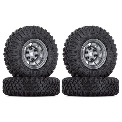 LAFEINA 4PCS 1.55 inch Metal Beadlock Wheel Rim and 85mm Rubber Tire Tyres for 1:10 RC Crawler Car D90 TF2 Tamiya CC01 LC70 MST JIMNY 90069 (Gray)