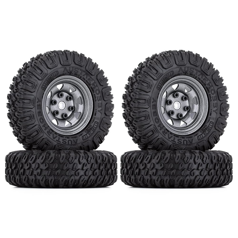 LAFEINA 4PCS 1.55 inch Metal Beadlock Wheel Rim and 85mm Rubber Tire Tyres for 1:10 RC Crawler Car D90 TF2 Tamiya CC01 LC70 MST JIMNY 90069 (Gray)