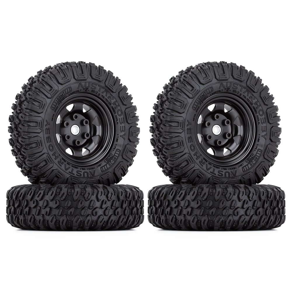 LAFEINA 4PCS 1.55 inch Metal Beadlock Wheel Rim and 85mm Rubber Tire Tyres for 1:10 RC Crawler Car D90 TF2 Tamiya CC01 LC70 MST JIMNY 90069 (Black)