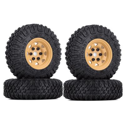 LAFEINA 4PCS 1.55 inch Metal Beadlock Wheel Rim and 85mm Rubber Tire Tyres for 1:10 RC Crawler Car D90 TF2 Tamiya CC01 LC70 MST JIMNY 90069 (Yellow)