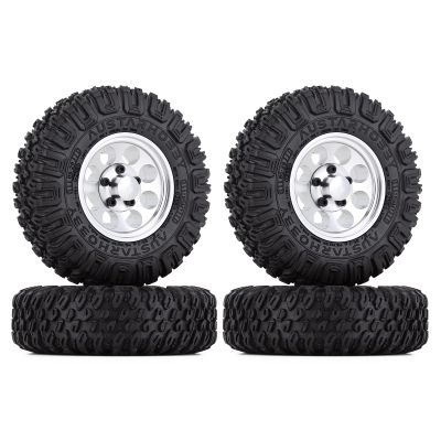 LAFEINA 4PCS 85mm Rubber Tire and 1.55 inch Metal Alloy Beadlock Wheel Rim for 1:10 RC Crawler Car D90 TF2 Tamiya CC01 LC70 MST JIMNY 90069 (Silver)