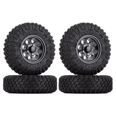 LAFEINA 4PCS 85mm Rubber Tire and 1.55 inch Metal Alloy Beadlock Wheel Rim for 1:10 RC Crawler Car D90 TF2 Tamiya CC01 LC70 MST JIMNY 90069 (Black)