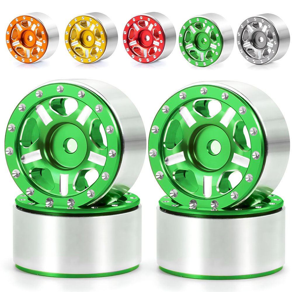 RC-Hub 4Pcs Aluminum Alloy 1.0" Micro Beadlock Wheels for 1/24 Axial SCX24 90081 AXI00001 AXI00002 RC Crawler Car (Green)