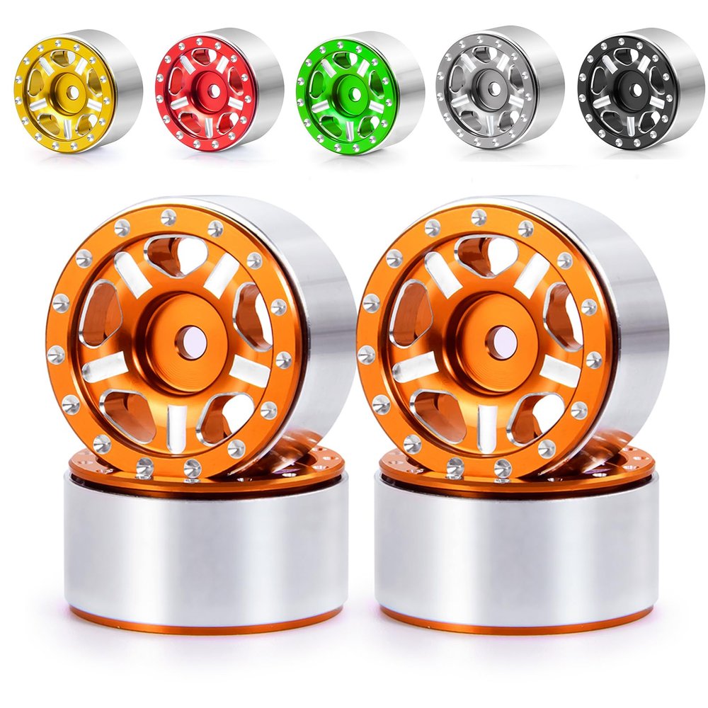 RC-Hub 4Pcs Aluminum Alloy 1.0" Micro Beadlock Wheels for 1/24 Axial SCX24 90081 AXI00001 AXI00002 RC Crawler Car (Orange)
