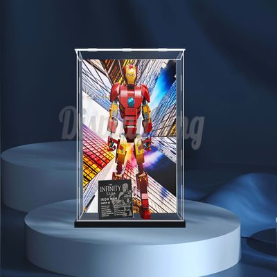 Acrylic Display case Compatible with Iron Man Figure 76206 (Model Set is not Included) (with Theme Background)