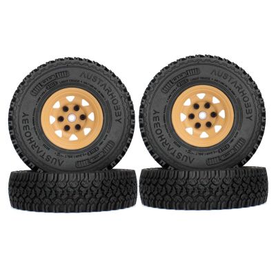 LAFEINA 4PCS 90mm Rubber Tire 1.55 inch Metal Beadlock Wheel Tyres for 1:10 RC Crawler Car D90 TF2 Tamiya CC01 LC70 MST JIMNY 90069 (Yellow)