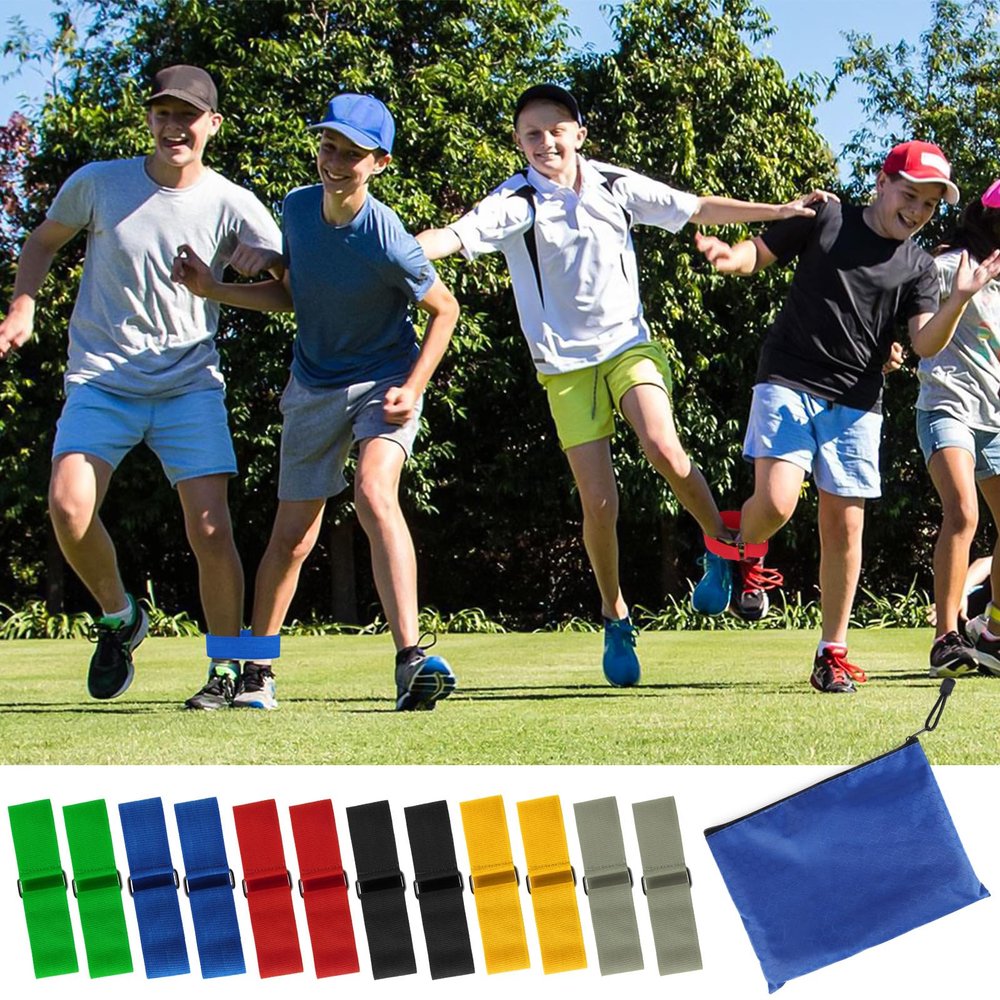 Waenerec 12 Pcs 3 Legged Race Bands Firm Elastic Tie Kids Outdoor Games Teamwork Birthday Party Game for Adults & family Field Day Carnival Theme Outside Yard Games