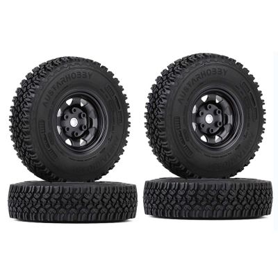 LAFEINA 4PCS 90mm Rubber Tire 1.55 inch Metal Beadlock Wheel Tyres for 1:10 RC Crawler Car D90 TF2 Tamiya CC01 LC70 MST JIMNY 90069 (Black)