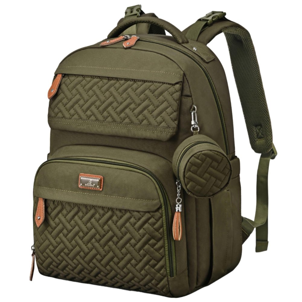 BabbleRoo Diaper Bag Backpack - Travel Large Baby Diaper Bag with Changing pad, Waterproof Baby Bags for Mom & Dad, Unisex Bags with Pacifier Case, Luggage Strap & Stroller Clips Army Green