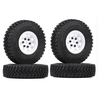 LAFEINA 4PCS 90mm Rubber Tire 1.55 inch Metal Beadlock Wheel Tyres for 1:10 RC Crawler Car D90 TF2 Tamiya CC01 LC70 MST JIMNY 90069 (White)
