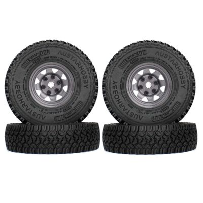LAFEINA 4PCS 90mm Rubber Tire 1.55 inch Metal Beadlock Wheel Tyres for 1:10 RC Crawler Car D90 TF2 Tamiya CC01 LC70 MST JIMNY 90069 (Gray)