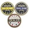 Luck Lab Set of 3 Metal Poker Buttons - Dealer Button, Big Blind and Small Blind Metal Weights (Position Markers) for Texas Hold Em - 1.75 inch view 1