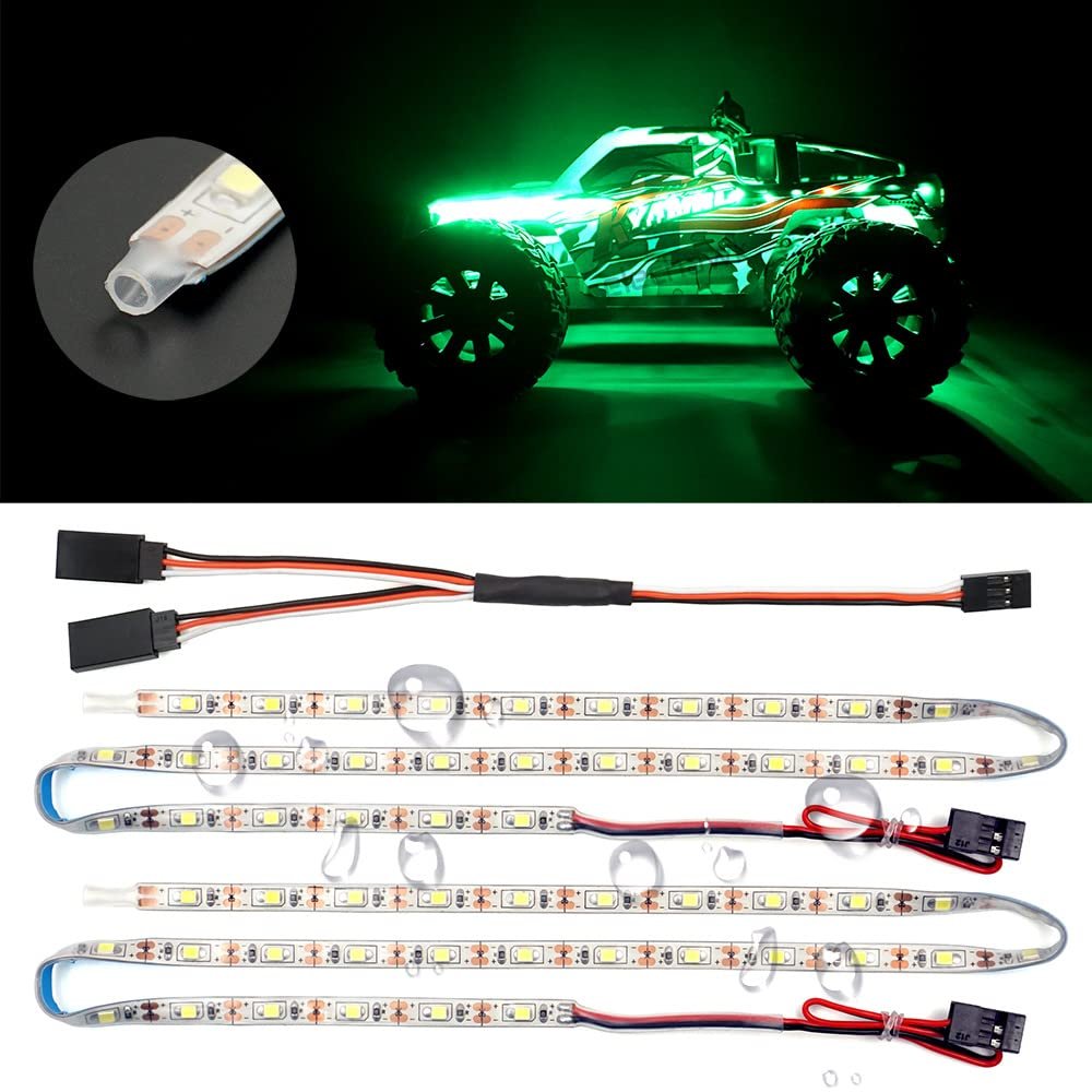 Waterproof LED Light Strips for RC Cars Trucks Airplanes Boats Drones Fixed Wing AR Wing Model Underglow Light (Green)