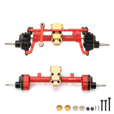 RCAWD CNC Machined Aluminum Alloy Front and Rear Portal Axle Housing w/Steel Gears&Brass Worm Gears&Brass Third Member Housing&Brass Hex for Axial 1-24 Scx24 Crawlers(Red)