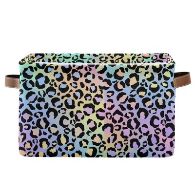 Leopard Storage Basket Fabric Storage Bin Decorative Baskets, Yellow Purple Green Foldable Storage Boxes Organizer Bag for Baby Cloth Dog Toy Book Storage Cubes Shelf Closet Basket 16128 Inches