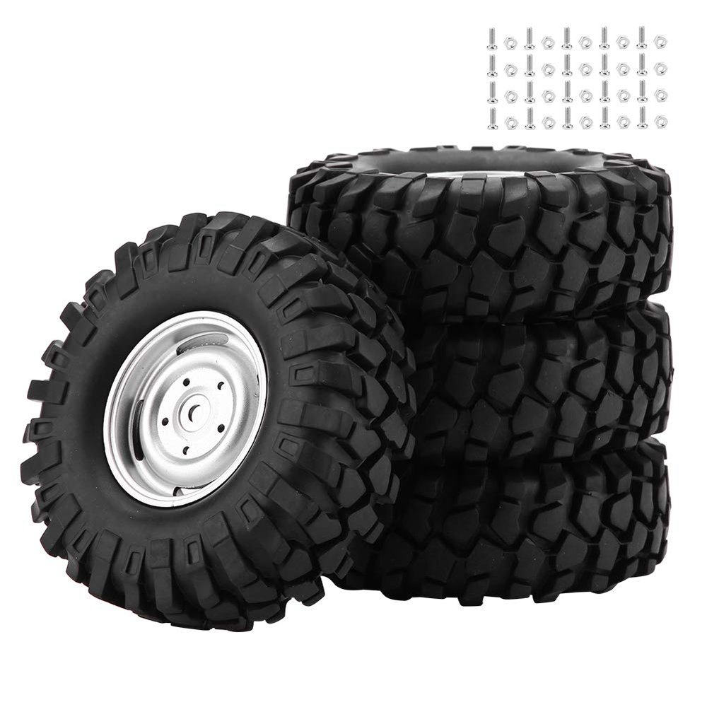 TOPINCN RC Rubber Wheels 4pcs 1:10 Scale All Terrain Tires with Hubs for Axial/SCX10/D90/CC01 RC Cars 35x96mm