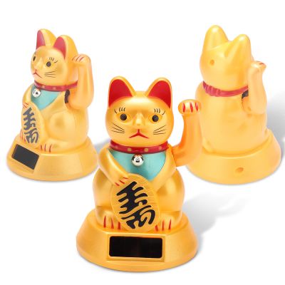 Welcoming Waving Beckoning Fortune Lucky Cat,Solar Powered Fortune Lucky Cat(Gold),for Home Stores Car Feng Shui Decor, Solar Powered Fortune Lucky Cat(Gold),Welcoming Wafortune cat lucky cat wav