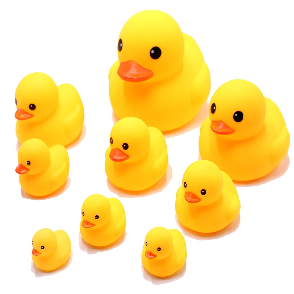 9 Pcs Float & Squeak Mini Duck Stress Relief Toys Stress Balls for Adult, Mini Round Eye Rubber Ducks Squeeze Fun for Birthday Party Office Christmas Stocking Stuffer Gift