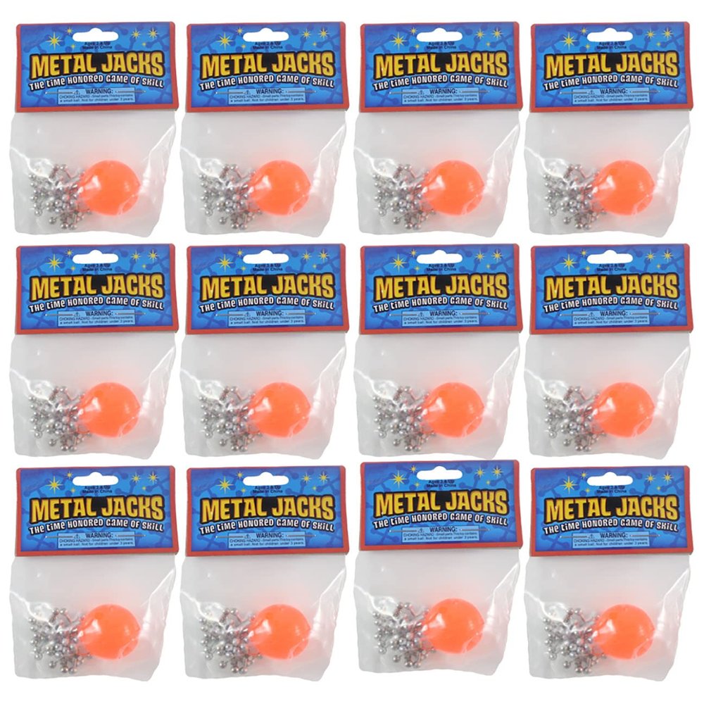 12 Mini Metal Jacks Game Sets - Tiny Classic Game - Party Favors - Gift Bags - Goody Bags/Prizes/Rewards Box - Bulk 1 Dozen