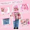 Rakki Dolli Doll Clothes 4 Piece Set Includes Pink Flower Snow Jacket, Knitted Wool Hat, Scarf and Hipster Jeans Fits for 18" American Girl Dolls (Doll and Shoes Not Included) view 2