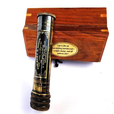 Castle Instruments Kaleidoscope with Wooden Box, 5 Inches Brass Barrel Antiques Finished Kaleidoscope