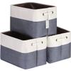 Sea Team 3-Pack Large Storage Basket Set, Trunk Organizer, Clothes Toys Bin, 15 x 10 x 10 Inches, Big Rectangular Canvas Fabric Collapsible Shelf Box with Handles for Kids Room (Denim/White) view 1