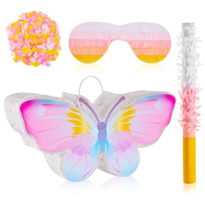 Lewtemi Butterfly Piata Decorations with Stick Blindfold and Confetti for Birthday Fairy Woodland Theme Decorations Photo Prop Funny Anniversary