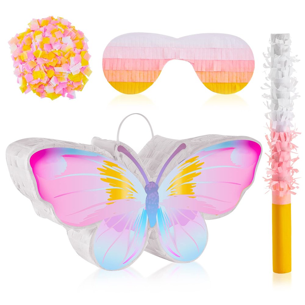 Lewtemi Butterfly Piata Decorations with Stick Blindfold and Confetti for Birthday Fairy Woodland Theme Decorations Photo Prop Funny Anniversary