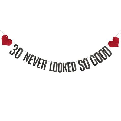 30 Never Looked So Good Banner, Pre-Strung, No Assembly Required, Black Paper Glitter Party Decorations for 30th Birthday Party Supplies, Letters Black,ABCpartyland