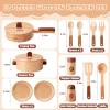 WHOHOLL Wooden Play Cooking Set with Plates and Dishes, Kitchen Toys for Kids 3 4 5 6, Montessori Play Kitchen Accessories Including Pots and Pans, Christmas Birthday Gifts for Girls Boys view 3