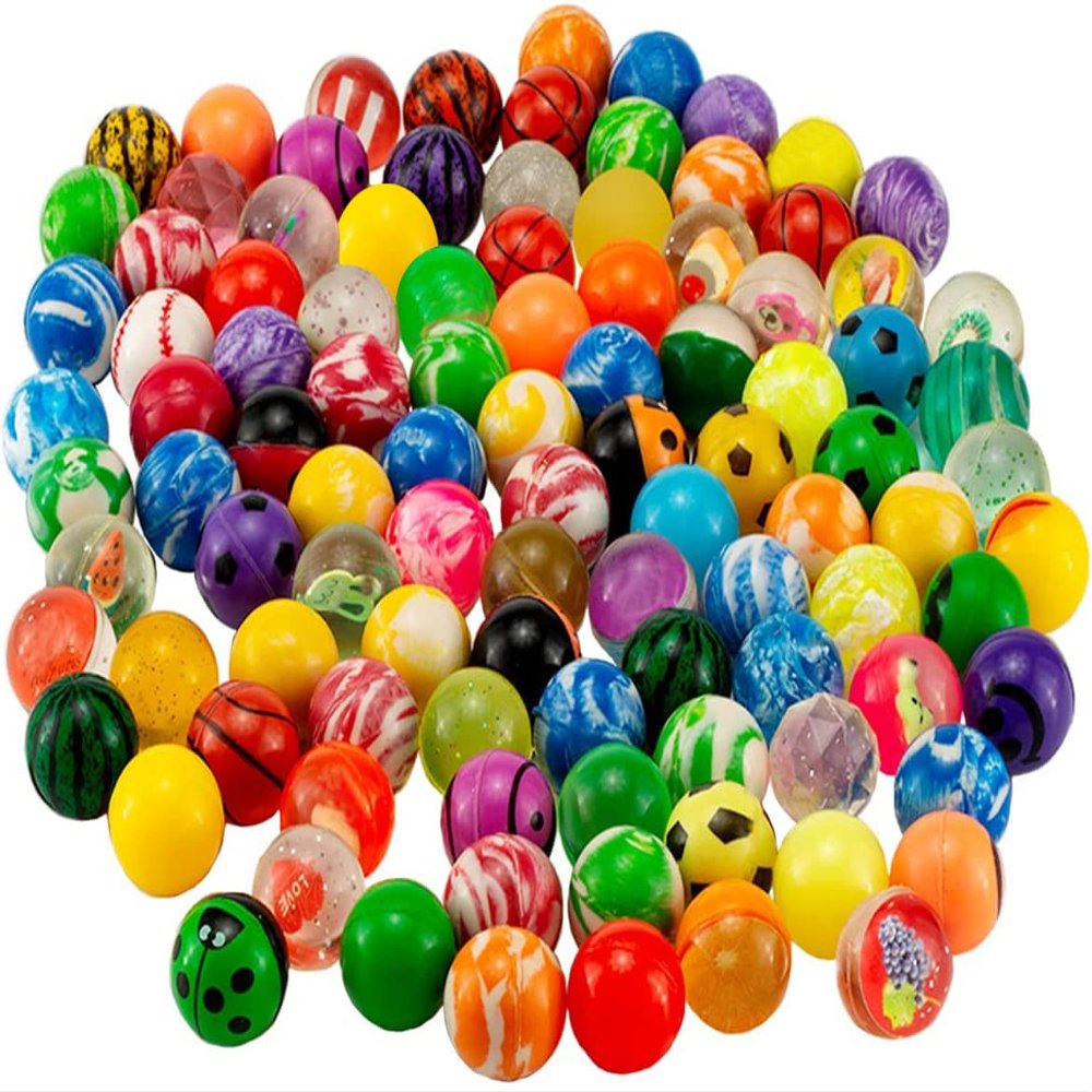 OBTANIM 100 Pieces Colorful Bouncy Balls Bulk Mixed Pattern High Bouncing Balls for Kids Party Favors, Prizes, Birthdays Gift (27 mm)