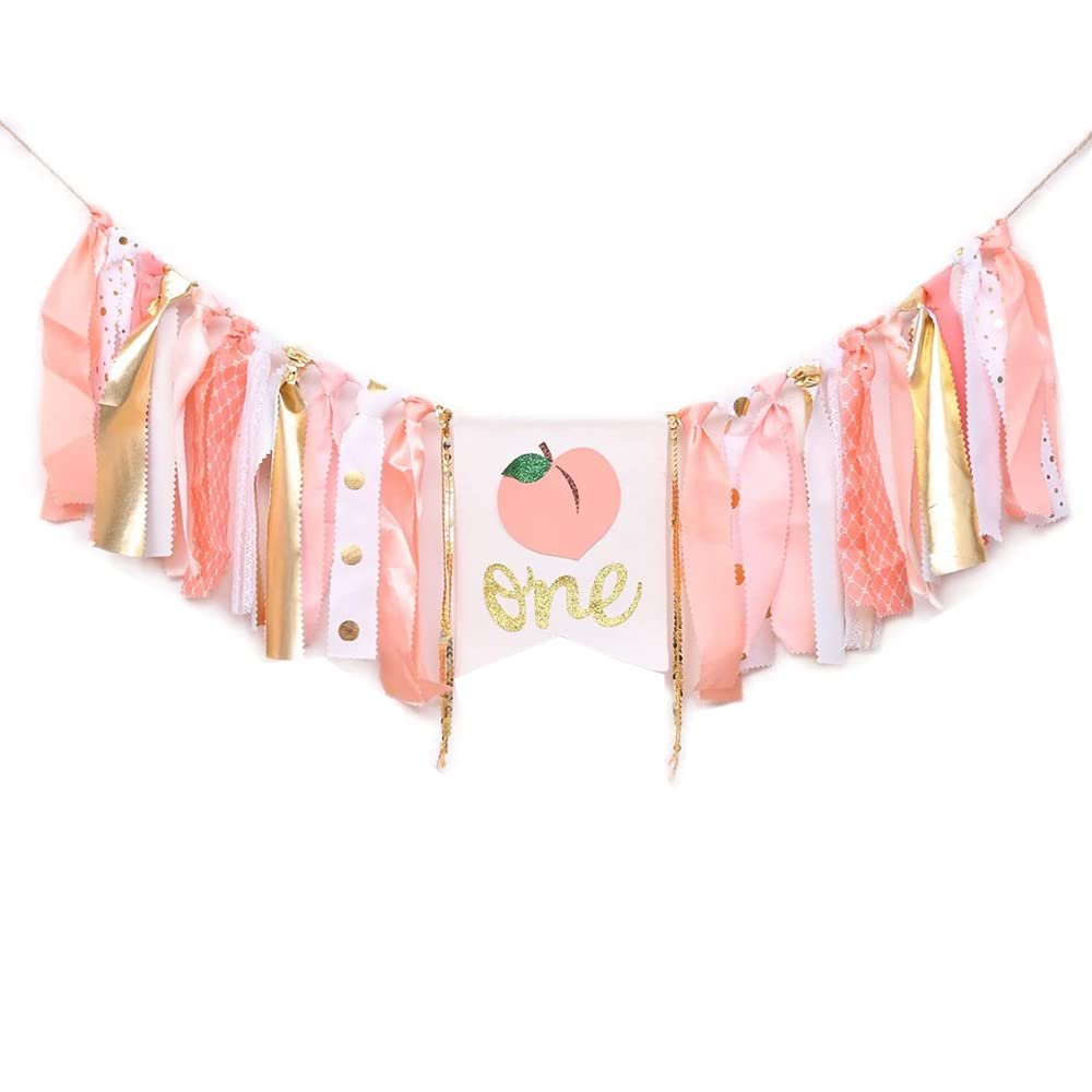 Baby Birthday Decoration 1st Birthday High Chair Banner Peach Theme Party Supplies Photo Props Sweet First Birthday Banner
