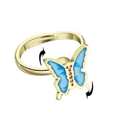 Fidget Spinner Butterfly Daisy Flower Rotating Anxiety Ring for Women - Adjustable Open Sunflower Spinning Rotatable Calming Worry Meditation Stress Relief Ring - Style 1