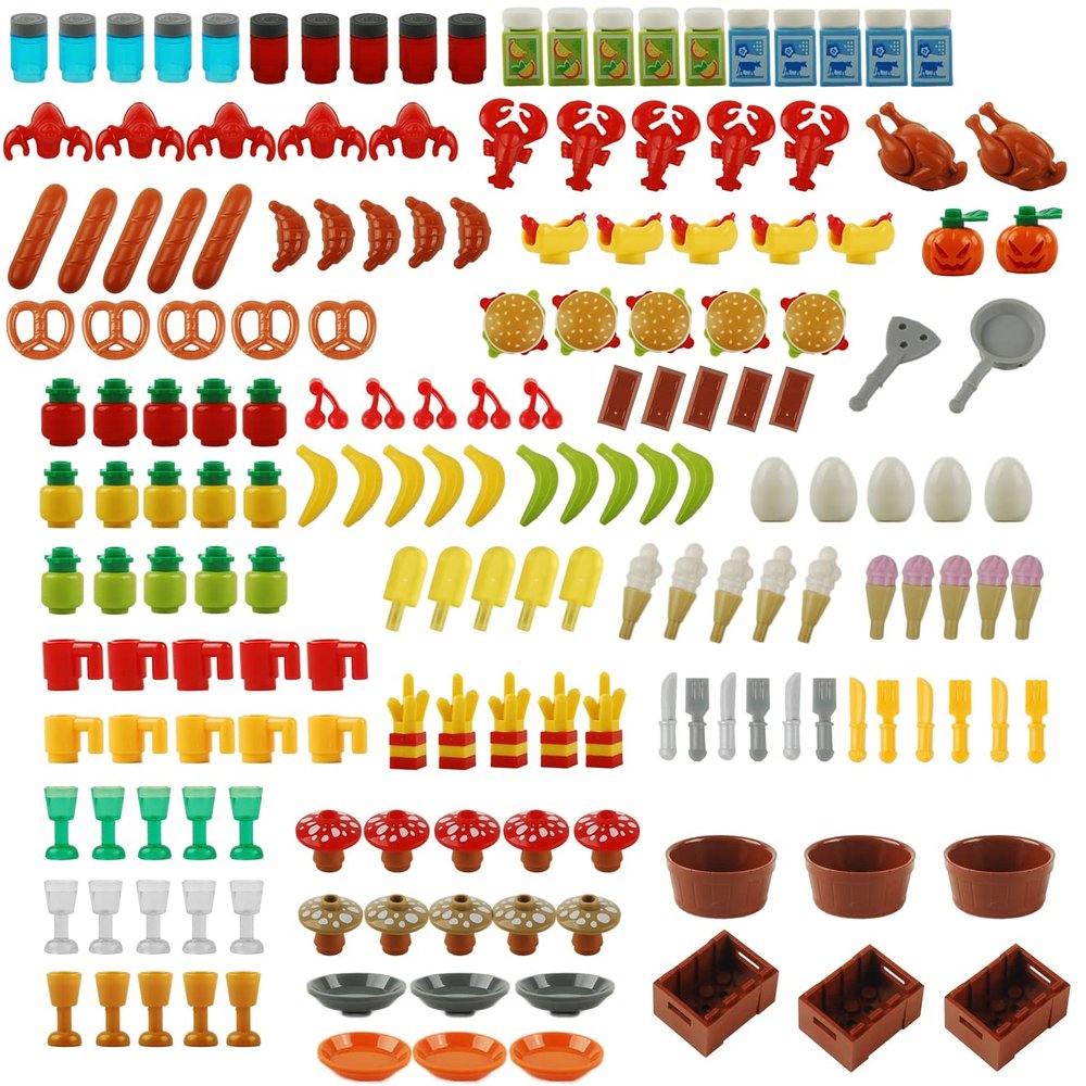 BAENRCY 180pcs Food Building Blocks Kitchen Sencery Accessories Food Set Building Bricks Kit DIY Building Set Compatible All Major Brands (#B)