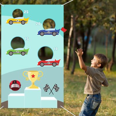 RaceCar F1 Toss Games Banner Background Racing Race Car Trophy Check Flag Sports Theme Decorations Decor for Indoor Outdoor Birthday Party Race Fans Supplies Gift Backdrop