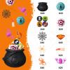 Jerify 320 Pieces Halloween Party Favors 40 Pack Prefilled Small Plastic Witch Cauldron Cauldrons Game Toy with Spider Rings Pumpkin Spinner Tops Halloween Toy Eyeballs Hands view 2