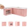 Miniature Furniture Dollhouse Kitchen Cabinets Set 1:12 Scale Wooden Model Freely Combined 4PCS Mini House Accessories Furnishings Kit Decoration Gift (Pink) view 1