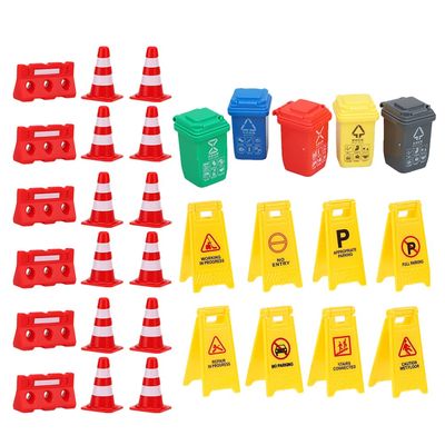 TOYANDONA 31Pcs Road Signs for Kids, Miniature Plastic Traffic Cones Mini Barrel Roadblocks Toys Set Educational Playset Pieces for Boys& Girls