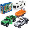 G.C 4 Pack Pickup Truck Trailer Toys for Boys Kids Toy Camper Boat Diecast Truck Vehicle 1:36 Scale Pull Back Metal Car Toys Playset with Light Sound view 1