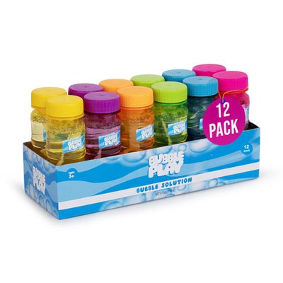 BubblePlay Bubble Bottle 12 Pack - 4oz Bubbles for Kids, 5 Hole Bubble Wand Blower, Bubble Solution with Wands - Outdoor Summer Toy, Birthday Fun Party Favors