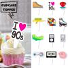 24pcs 90s Cupcake Topper 1990s Retro Theme Decor 90's Decade Throwback Party Decorations Supplies view 2