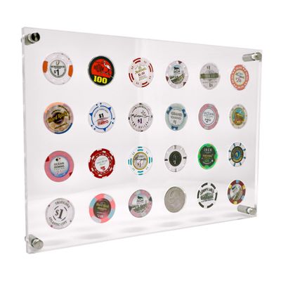 Oakmont Displays Casino Chip Display Holder for 24 Chips or Coins | Wall Mounted Display Case for Poker Chips - Clear Acrylic Display Frame for Collectors Gamblers, for Gambling or Poker Friends