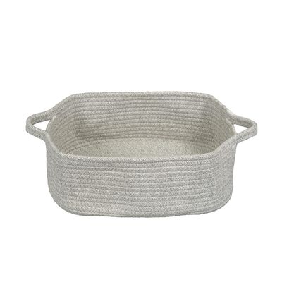 Woven Cotton Rope Storage Basket with Handles for Organizing Shelves Closet Small Cat Dog Pet Toy Baskets Box Bin Decorative Rectangle Baby Nursery basket Gift basket Empty(light grey)