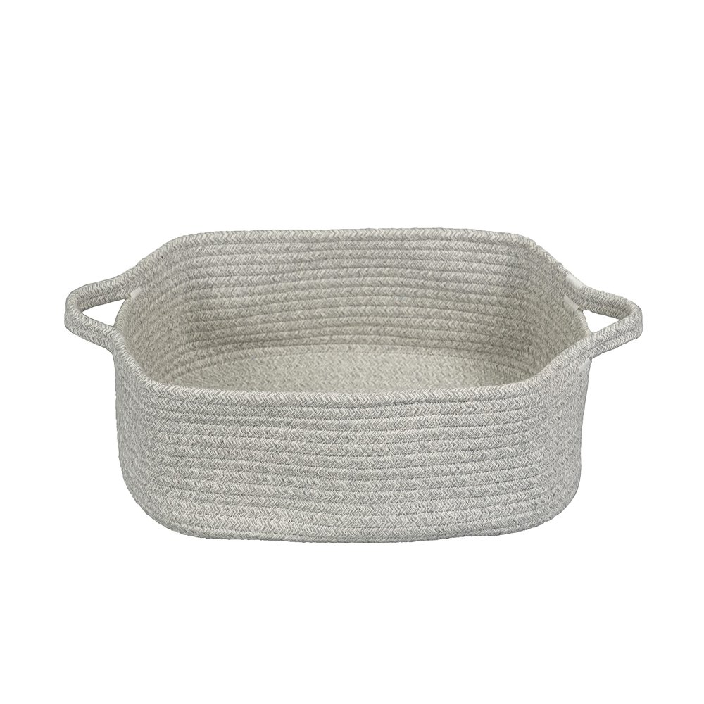 Woven Cotton Rope Storage Basket with Handles for Organizing Shelves Closet Small Cat Dog Pet Toy Baskets Box Bin Decorative Rectangle Baby Nursery basket Gift basket Empty(light grey)