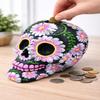 5" Fess Products Floral Day of The Dead Black and Pink Sugar Skull Coin Bank view 2