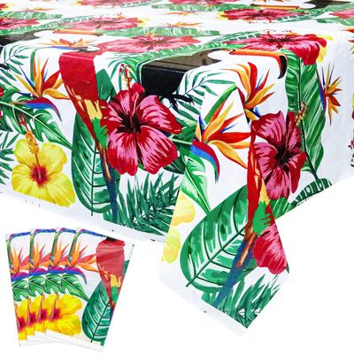 4 Pack Hawaiian Luan Tablecloths - 86.6x51.2 Disposable Plastic Tropical Palm Leaf Tablecloths, for Hawaiian Luan Party Decorations, Jungle Safari Theme Party, Summer Beach Kids Birthday Supplies